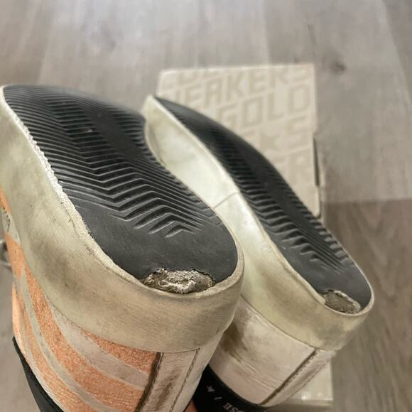 golden goose white & orange superstar low top sneakers tennis shoes size 37 - Picture 8 of 13